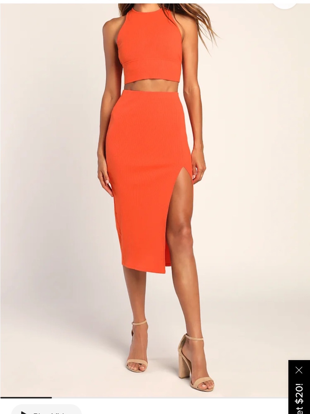 Lulu's Bright Orange Two-Piece Knit Skirt Set